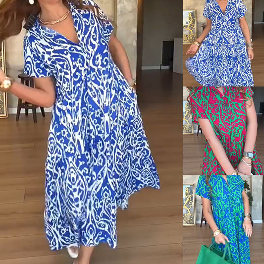 ⏰Ofertă specială limitată💃Rochie lungă casual pentru femei, cu imprimeu și croi în A