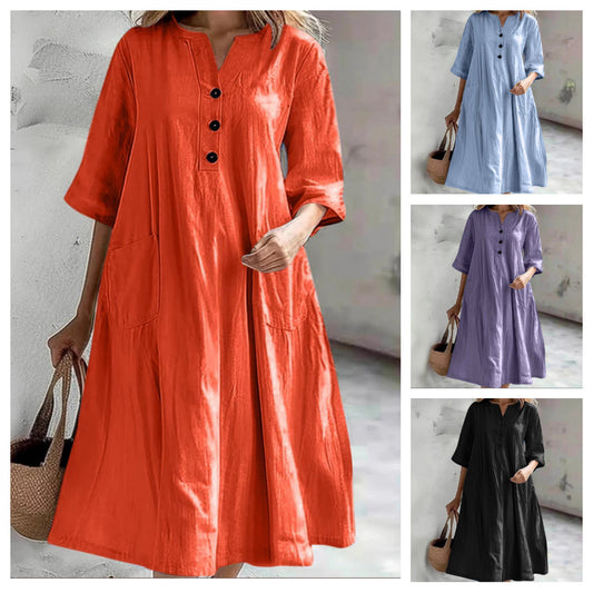 👗Rochie midi supradimensionată pentru femei cu buzunare A-line