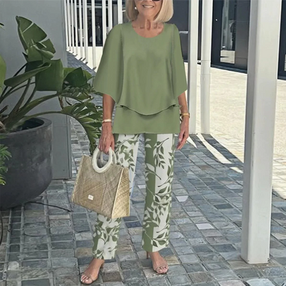 👗 Set pantaloni imprimați și top cu gât rotund