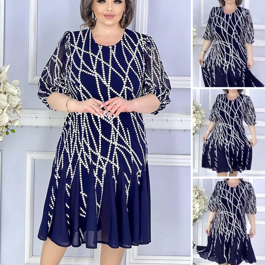 🔥【S-4XL】👗Елегантна рокля с маншети с перлен принт💃