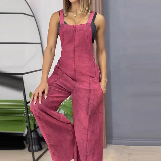 Femeii moda largă picior Jumpsuit cu buzunare