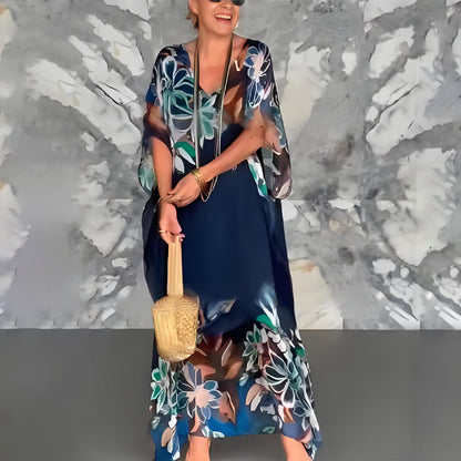 🌸 Rochii lungi elegante din șifon cu decolteu în V imprimate