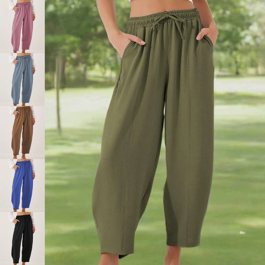 Pantaloni Casual cu Picior Larg și Șnur pentru Femei