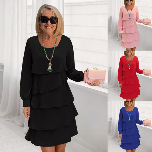 🥰【S-3XL】👗Rochie elegantă cu mânecă lungă, stratificată, cu volane