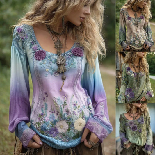 🥰レディース カジュアル プリント ラウンドネック トップス