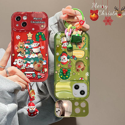 🔥iPhone用クリスマスツリーペンダントフリップミラーケースカバー🎅