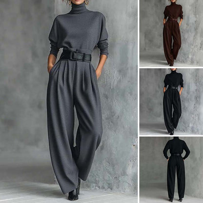 💜 DERNIER JOUR DE PROMOTION - 50 % DE RÉDUCTION💜Ensemble élégant pour femme composé d'un haut à col roulé et d'un pantalon taille haute