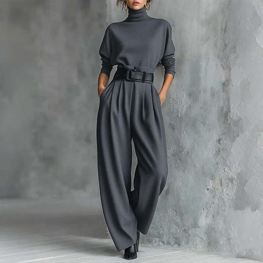 💜 DERNIER JOUR DE PROMOTION - 50 % DE RÉDUCTION💜Ensemble élégant pour femme composé d'un haut à col roulé et d'un pantalon taille haute