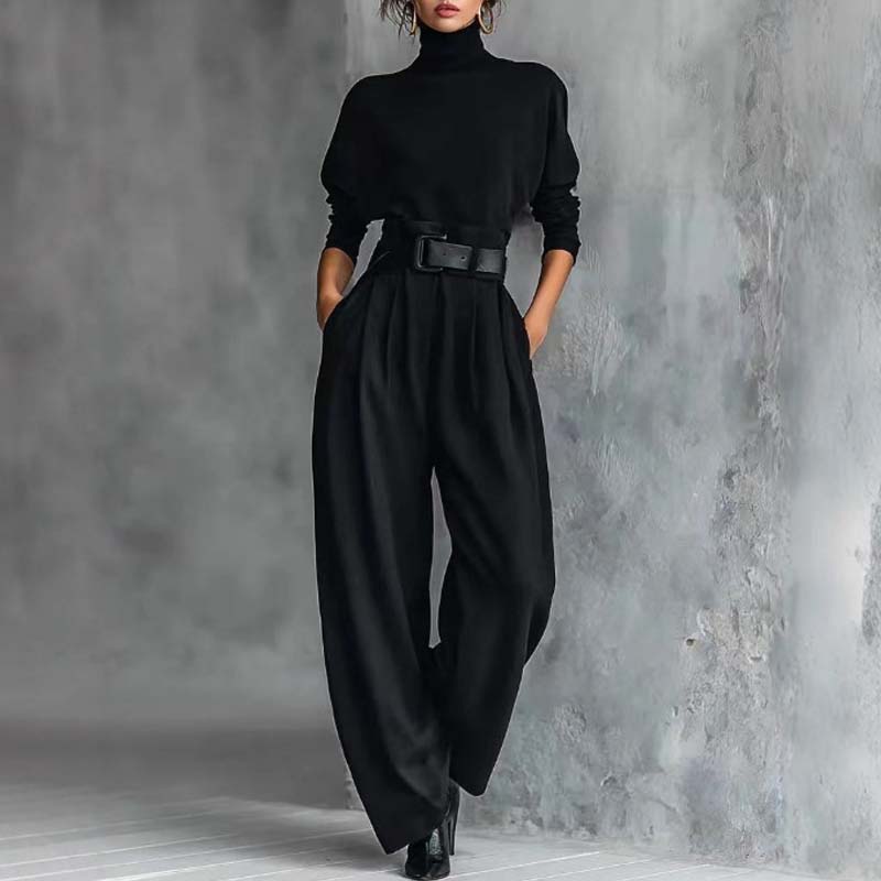 💜 DERNIER JOUR DE PROMOTION - 50 % DE RÉDUCTION💜Ensemble élégant pour femme composé d'un haut à col roulé et d'un pantalon taille haute