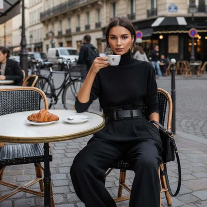 💜 DERNIER JOUR DE PROMOTION - 50 % DE RÉDUCTION💜Ensemble élégant pour femme composé d'un haut à col roulé et d'un pantalon taille haute