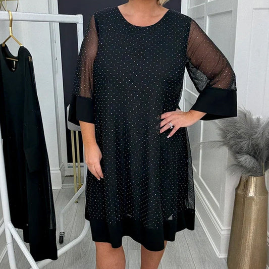 Rochie strălucitoare cu mâneci transparente pentru femei