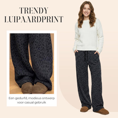 Pantaloni largi pentru femei, cu imprimeu leopard