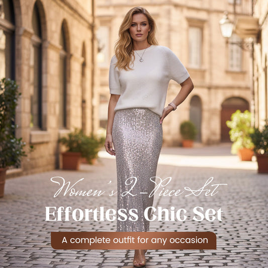 ⏳Ofertă specială limitată⏰Set din 2 piese pentru femei: top tricotat și fustă cu paiete