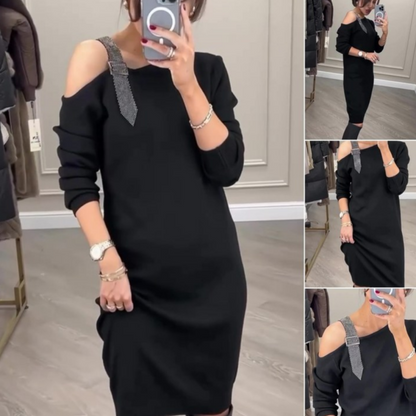 🎁Noutăți 2026 50% REDUCERE💥Rochie midi cu mâneci lungi și un umăr pentru femei