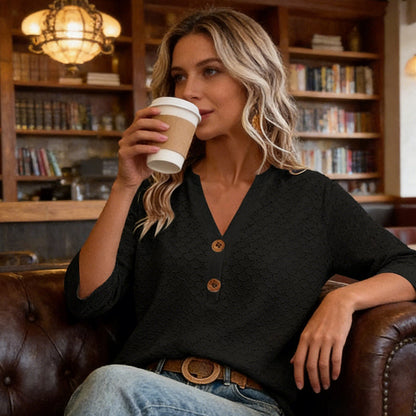 🔥Limited-time offer-Women's V-Neck Button Down Eyelet Blouse