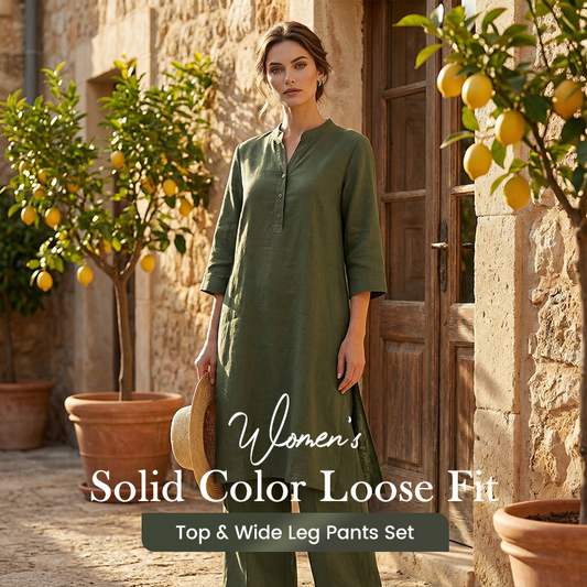 Set cu bluză largă, de culoare solidă, și pantaloni largi