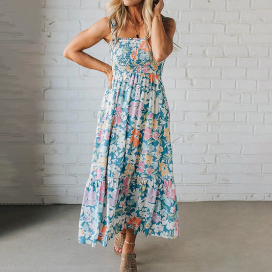 🌺Rochie fluidă cu bretele și imprimeu floral pentru femei💃