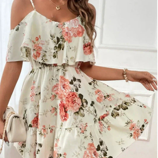 ⏰🎁Rochie cu imprimeu floral boho și umeri decupați pentru femei