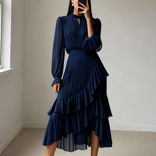 🎉Reducere limitată: 50% reducere💎👗Rochie midi cu decolteu în formă de cheiță și volane pentru femei