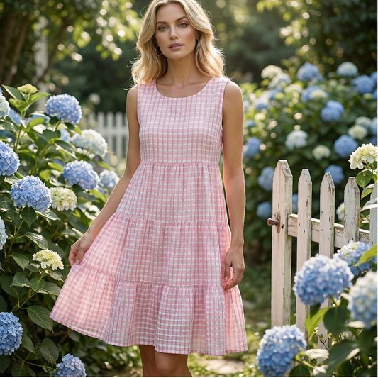 💖ULTIMA ZI DE REDUCERI – 50% REDUCERE💖Rochie casual fără mâneci, în carouri, cu croi în A, pentru femei