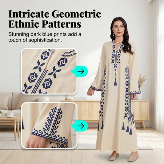 🌟👗Rochie caftan pentru femei, cu imprimeu etnic și decolteu în V🔥