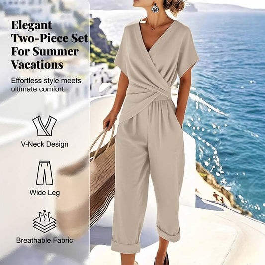 🔥S-5XL💃 Set elegant din două piese, în culori uni – creează instantaneu o siluetă feminină!