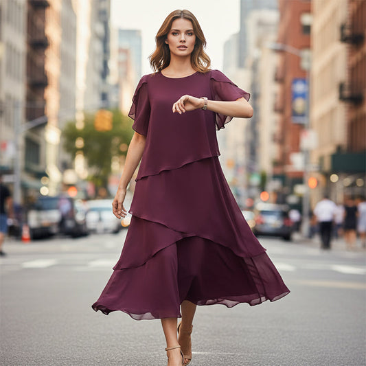 😍👗Rochie elegantă în straturi, cu mâneci fluturate🔥
