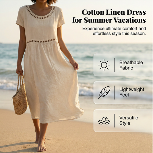 🏖️🌊Rochie casual de vară din dantelă, cu guler rotund🌬️👗