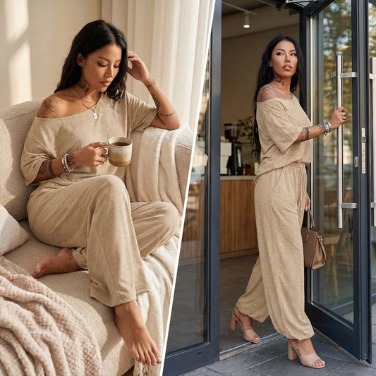 💖Reducere limitată de 49%💖Set din două piese pentru femei: top cu umerii goi și pantaloni