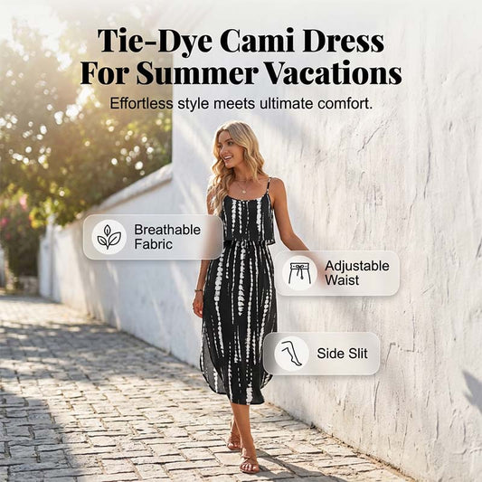 😍👗Rochie midi cu bretele pentru femei, în stil tie-dye🏖️