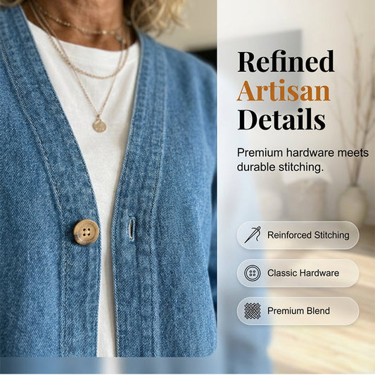 🎁Ofertă exclusivă: 50% reducere💝Jachetă clasică din denim pentru femei, cu nasturi în față💓