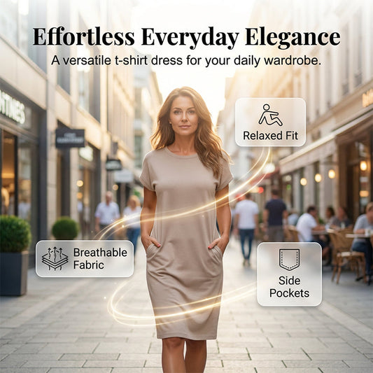 🔥Reducere 50% ⏳Rochie T-Shirt Casual pentru Femei, Mânecă Scurtă🌟 Stilizată fără Efort, Confort pe Toată Durata Zilei 👗