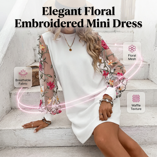 🔥 Ofertă pe Timp Limitat - Rochie cu Mâneci din Plasă cu Broderie Florală pentru Femei 🌸