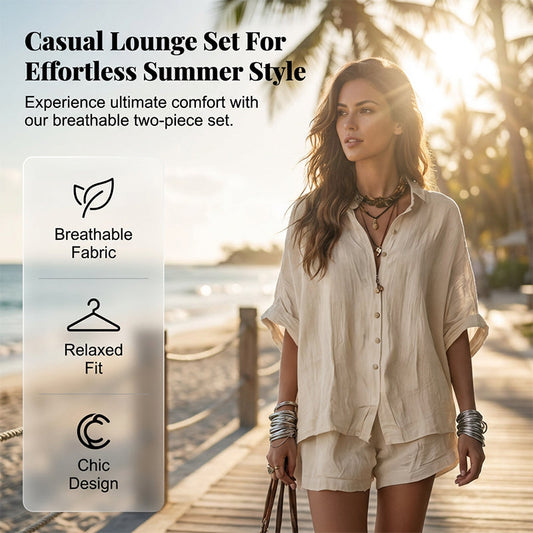 Set de Relaxare Casual pentru Femei, Două Piese🌞 Stil Estival Fără Efort – Rămâi Răcoroasă și Șic😎