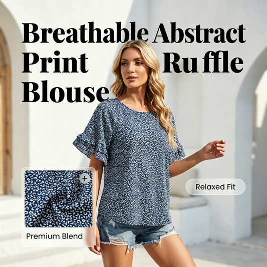 【0XL-4XL】❤️Bluză pentru femei cu mâneci evazate și imprimat abstract