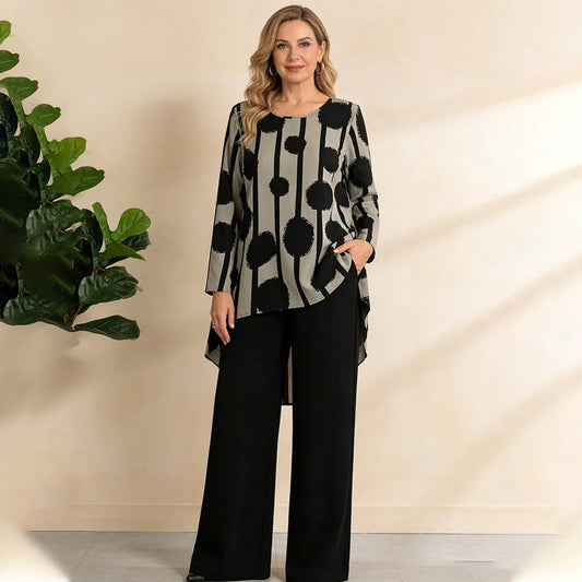 Set de bluză și pantaloni asimetrici cu imprimeu pentru femei💝