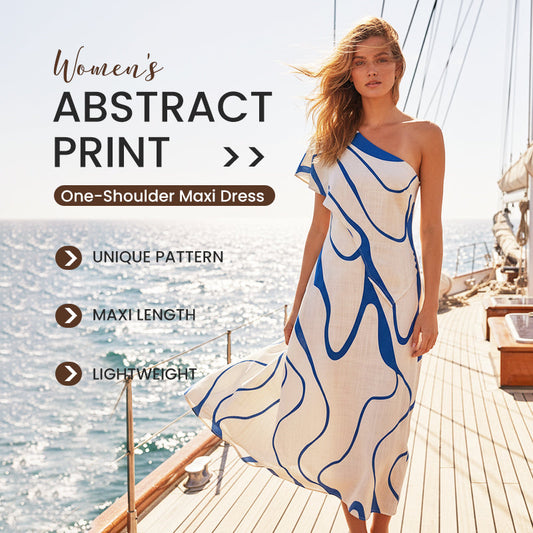 ⏰ 50% REDUCERE !! 📢📢 Rochie lungă cu un singur umăr și imprimeu abstract pentru femei