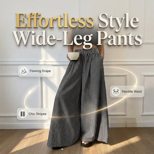 💥50% reducere【S-2XL】💥Pantaloni largi cu dungi pentru femei, cu talie elastică