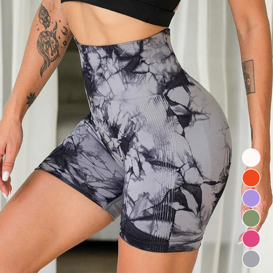 🎨Cumpără unul, primești unul gratis💥Pantaloni scurți fitness cu întindere înaltă și vopsire aleatorie