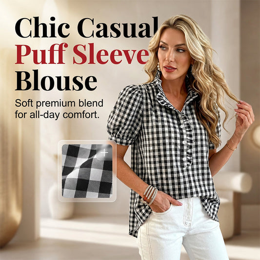 Fashion Check👕 Bluză casual pentru femei, cu volane și mâneci bufante