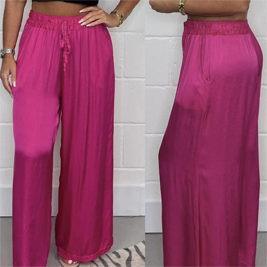 Pantaloni eleganti cu talie reglabilă, picior drept, netezi și largi, cu buzunare