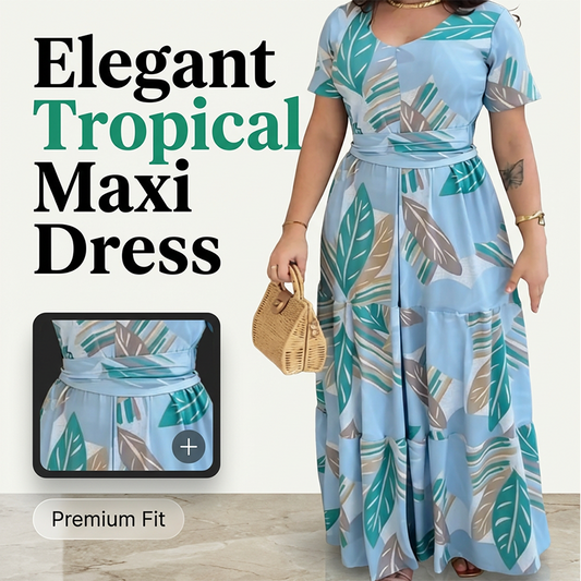 🌿【S-5XL】🍃Rochie maxi vaporoasă pentru femei, cu imprimeu de frunze