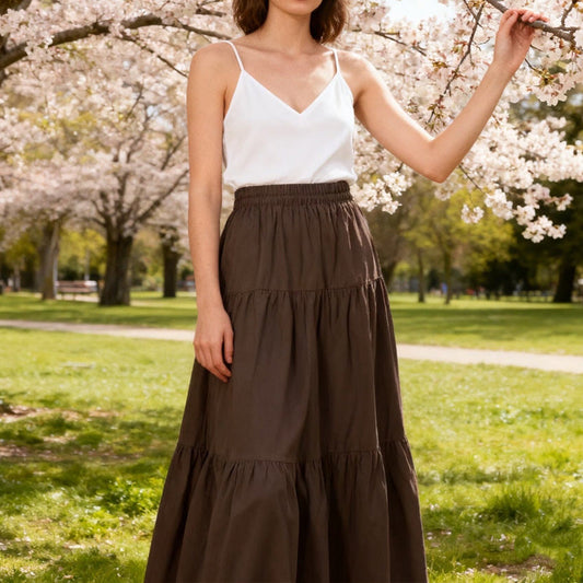 💎Articole elegante😍Fustă lungă casual pentru femei cu talie reglabilă și tăietură A-line în etaje