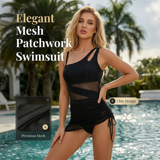 🏖️Femeie costum de baie dintr-o singură piesă, sexy, cu plasă și patchwork👙