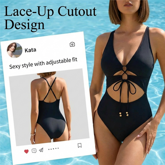 🏊‍♀️Costum de baie monokini cu șireturi în față și decupaje👙