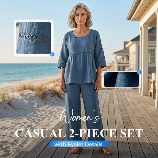 👕 REDUCERE DE 50% PENTRU O PERIOADĂ LIMITATĂ! ✨ Set din două piese pentru femei – detalii cu ochiuri, stil casual, confortabil, versatil 🌸