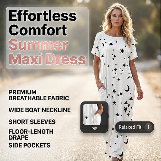 Rochie lungă de vară, cu mânecă scurtă, lejeră⭐🌙Ofertă specială de Ziua Mamei👗