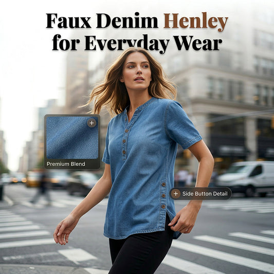Bluză casual pentru femei, cu aspect de denim, respirabilă