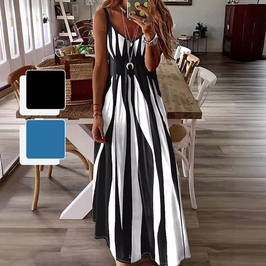 🎉Ofertă specială de Ziua Mamei!❤️Robe Imprimée à Col en V et à Bretelles Spaghetti pour Femmes