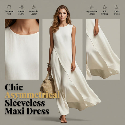 🎉Ofertă specială de Ziua Mamei❤️Rochie Maxi Asimetrică, Fără Mâneci, Șic
